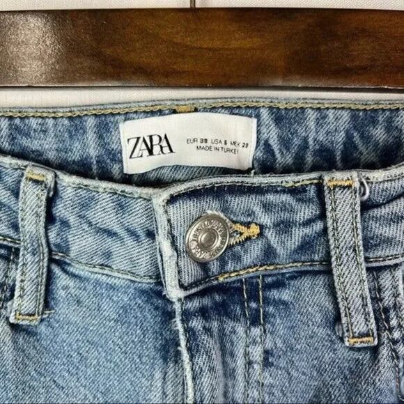 Zara High Rise Raw Hem Straight Leg Jeans 6 - Picture 5 of 5